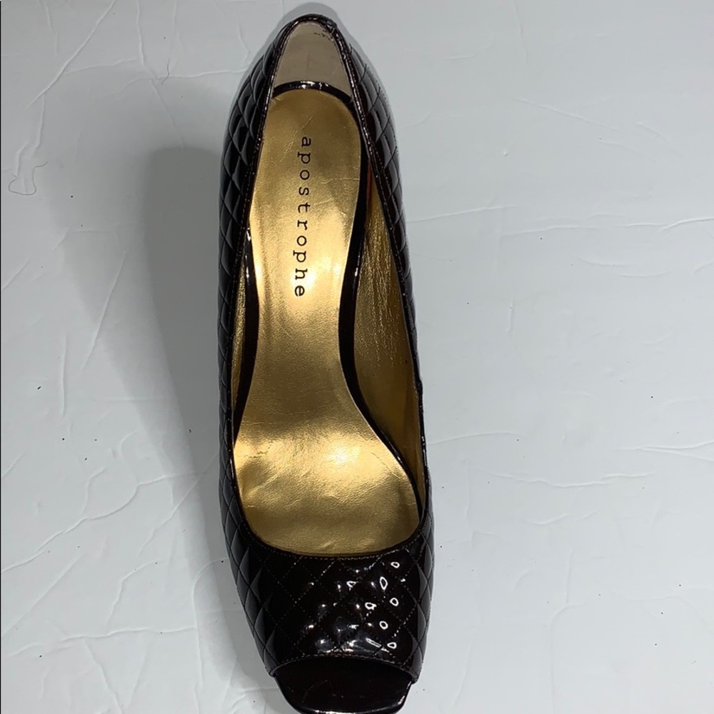 Apostrophe brown open toe heel